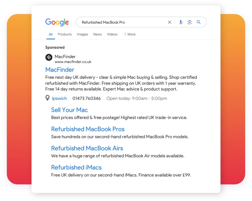 google search ads results on desktop mockup