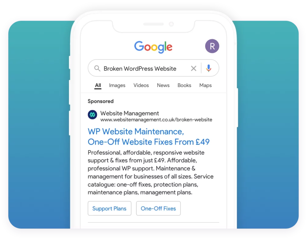 google search ads results on mobile phone screen